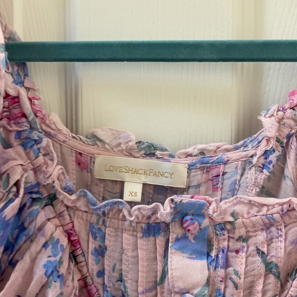 LoveShackFancy Pink Floral Ruffle Dress Silk Cottton XS - Picture 3 of 3